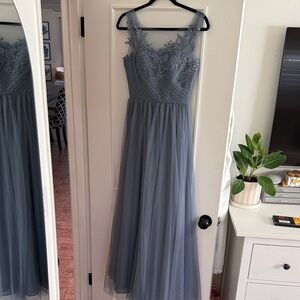 Elegant Blue Lace Evening Gown